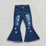 Wholesale Kids Infant Pocket Washed Blue Denim Children Jeans Toddler Zipper Bell Bottom Pants Baby Girl Tassels Trousers