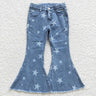 Wholesale Kids Infant Pocket Washed Blue Denim Children Jeans Toddler Zipper Bell Bottom Pants Baby Girl Tassels Trousers