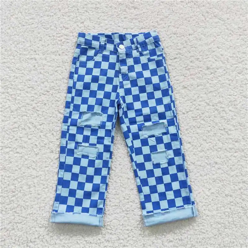 Wholesale Kids Infant Pocket Washed Blue Denim Children Jeans Toddler Zipper Bell Bottom Pants Baby Girl Tassels Trousers