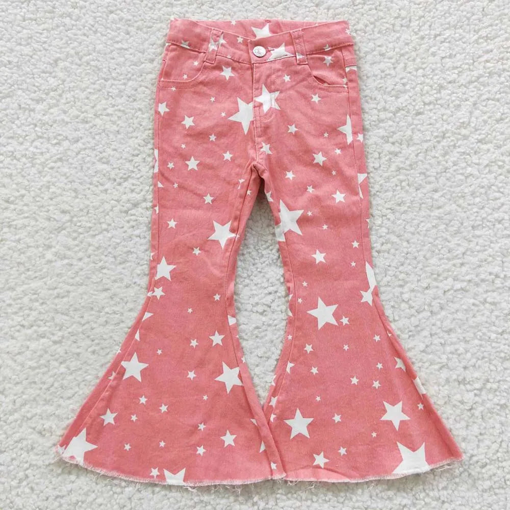 Wholesale Kids Infant Pocket Washed Blue Denim Children Jeans Toddler Zipper Bell Bottom Pants Baby Girl Tassels Trousers