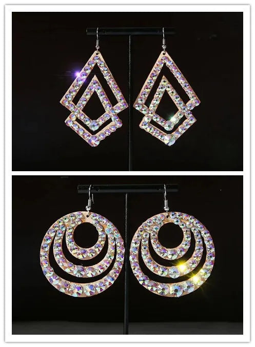 Wholesale Womens Jewelry Stunning Crystal Rhinestone Earrings Sparkling Earrings Belly Dance Gypsy Dangle Earrings 2 Pairs/Pack