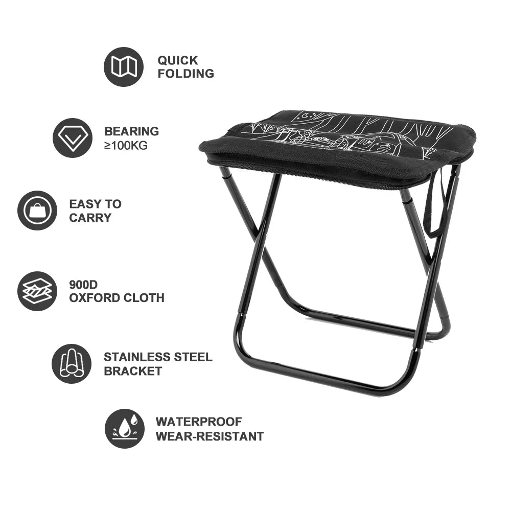 Widesea Camping Stool Foldable Chair Outdoor Fishing Lightweight Zipper Storage Portable Stainless Steel Hiking Travel Furniture