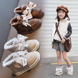 Winter 2022 Girls Snow Boots Plus Velvet Warm Cotton Boots Baby Thickened Bow Princess Short Boots