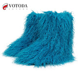 Winter Boots Furry Shoes Women Teddy Fur Snow Boots Fluffy Warm Faux Wool Boots Plush Fashion Boots Ladies Mongolian Fur Boot