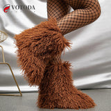 Winter Boots Furry Shoes Women Teddy Fur Snow Boots Fluffy Warm Faux Wool Boots Plush Fashion Boots Ladies Mongolian Fur Boot