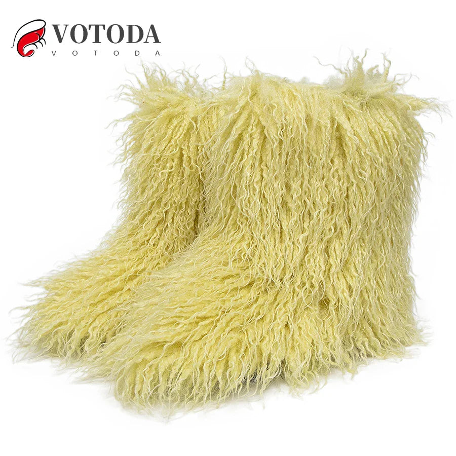 Winter Boots Furry Shoes Women Teddy Fur Snow Boots Fluffy Warm Faux Wool Boots Plush Fashion Boots Ladies Mongolian Fur Boot