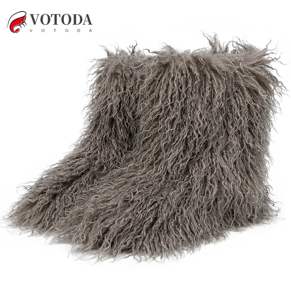 Winter Boots Furry Shoes Women Teddy Fur Snow Boots Fluffy Warm Faux Wool Boots Plush Fashion Boots Ladies Mongolian Fur Boot