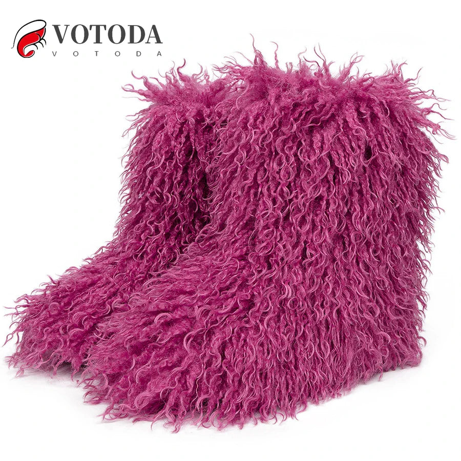 Winter Boots Furry Shoes Women Teddy Fur Snow Boots Fluffy Warm Faux Wool Boots Plush Fashion Boots Ladies Mongolian Fur Boot