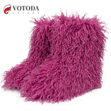 Winter Boots Furry Shoes Women Teddy Fur Snow Boots Fluffy Warm Faux Wool Boots Plush Fashion Boots Ladies Mongolian Fur Boot