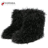 Winter Boots Furry Shoes Women Teddy Fur Snow Boots Fluffy Warm Faux Wool Boots Plush Fashion Boots Ladies Mongolian Fur Boot