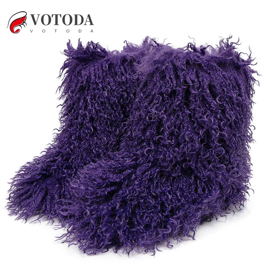 Winter Boots Furry Shoes Women Teddy Fur Snow Boots Fluffy Warm Faux Wool Boots Plush Fashion Boots Ladies Mongolian Fur Boot