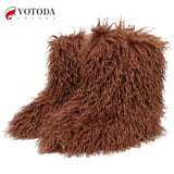 Winter Boots Furry Shoes Women Teddy Fur Snow Boots Fluffy Warm Faux Wool Boots Plush Fashion Boots Ladies Mongolian Fur Boot