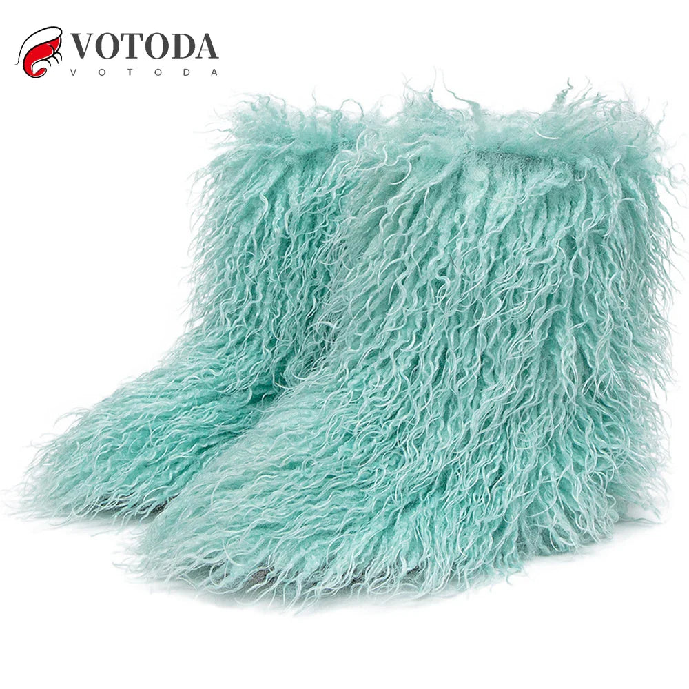 Winter Boots Furry Shoes Women Teddy Fur Snow Boots Fluffy Warm Faux Wool Boots Plush Fashion Boots Ladies Mongolian Fur Boot