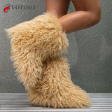 Winter Boots Furry Shoes Women Teddy Fur Snow Boots Fluffy Warm Faux Wool Boots Plush Fashion Boots Ladies Mongolian Fur Boot