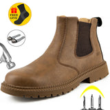 Winter Boots Leather Shoes Men Work Safety Shoes Men Indestructible Work Boots Men Safety Boots Steel Toe Shoes Chelsea Boots