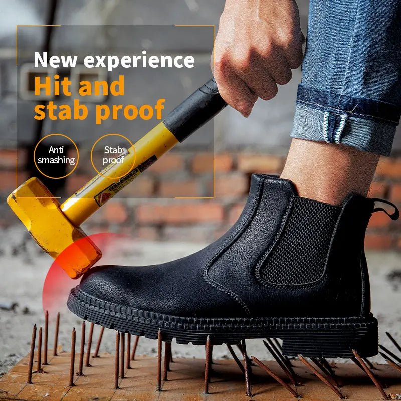 Winter Boots Leather Shoes Men Work Safety Shoes Men Indestructible Work Boots Men Safety Boots Steel Toe Shoes Chelsea Boots