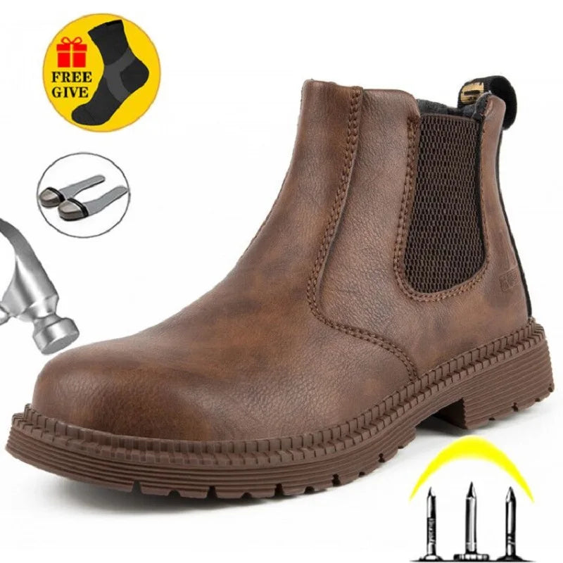 Winter Boots Leather Shoes Men Work Safety Shoes Men Indestructible Work Boots Men Safety Boots Steel Toe Shoes Chelsea Boots