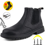 Winter Boots Leather Shoes Men Work Safety Shoes Men Indestructible Work Boots Men Safety Boots Steel Toe Shoes Chelsea Boots