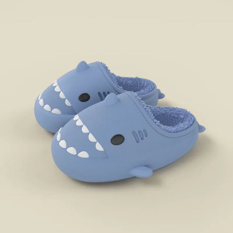 Winter Children‘s Plush Shark Slippers Boys Cotton Flip Flop Girls Warm Non-Slip Thick Sole Shoes Home EVA Waterproof Slides