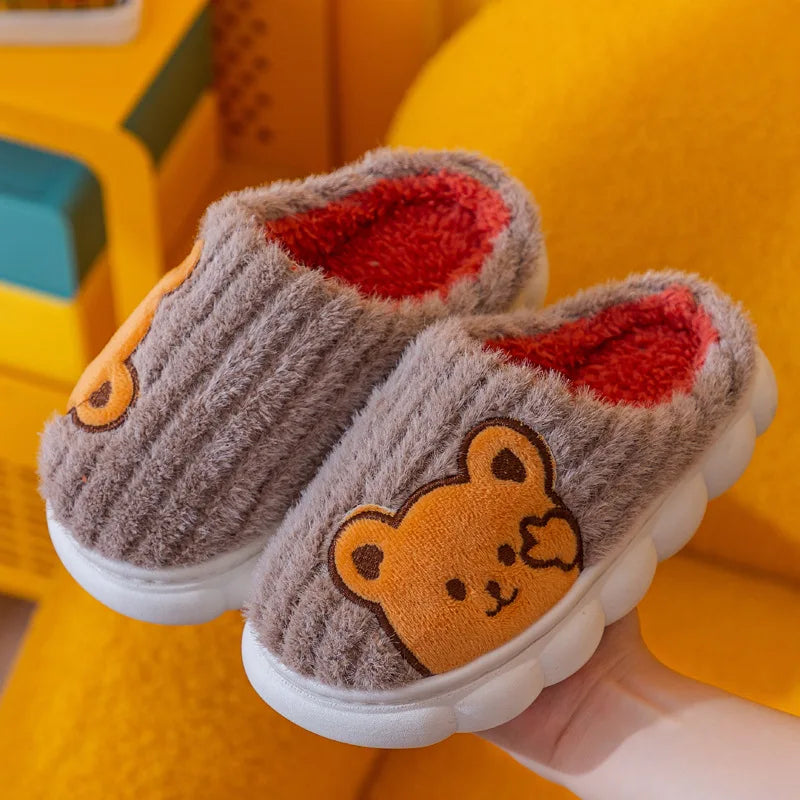 Winter Children‘s Slippers 2023 New Kids Home Shoes Cute Rabbit Warm Plush Indoor Non-Slip Soft Slipper for Boys Girls