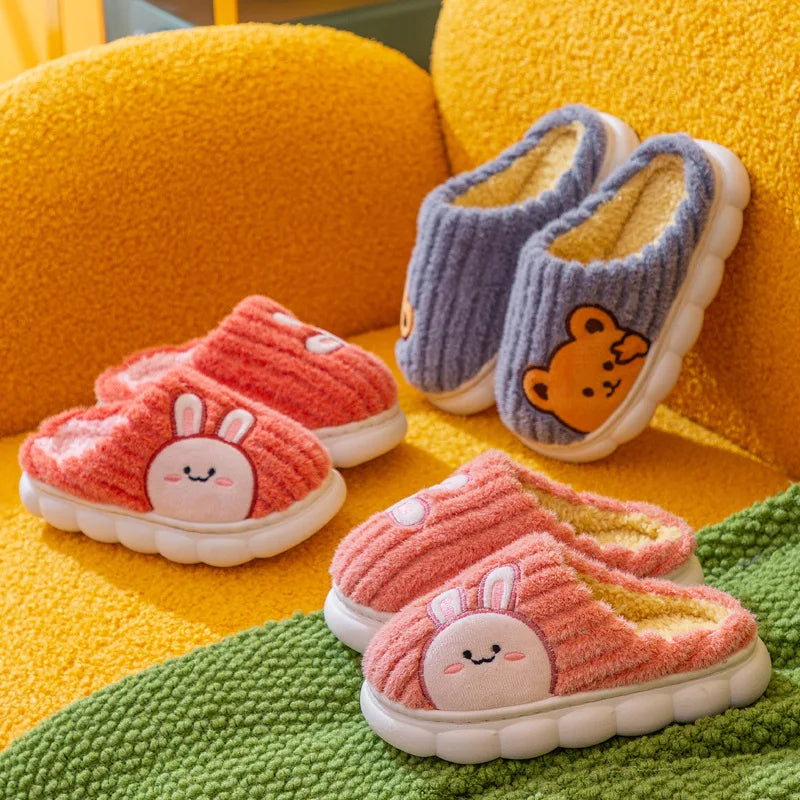 Winter Children‘s Slippers 2023 New Kids Home Shoes Cute Rabbit Warm Plush Indoor Non-Slip Soft Slipper for Boys Girls