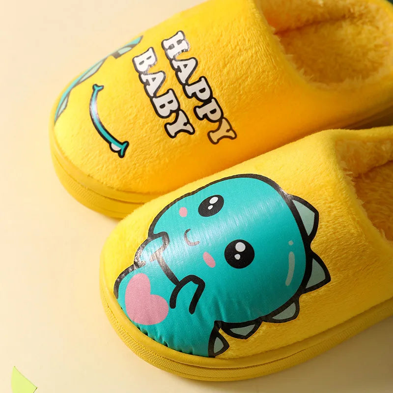 Winter Children‘s Slippers 2023 New Kids Home Shoes Dinosaur Warm Plush Indoor Autumn Non-Slip Soft Slipper For Boys Girls