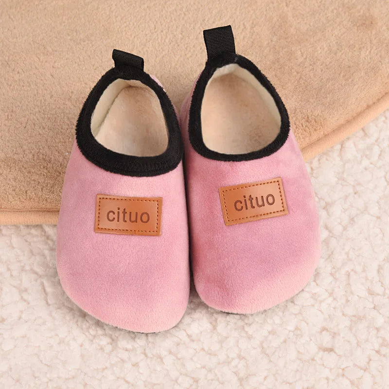 Winter Children‘s Slippers Kids Soft Warm Furry Sock Floor Shoes Boys Rubber Soles Non-slip Cotton Slippers Indoor Home Shoes