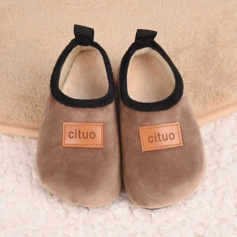 Winter Children‘s Slippers Kids Soft Warm Furry Sock Floor Shoes Boys Rubber Soles Non-slip Cotton Slippers Indoor Home Shoes