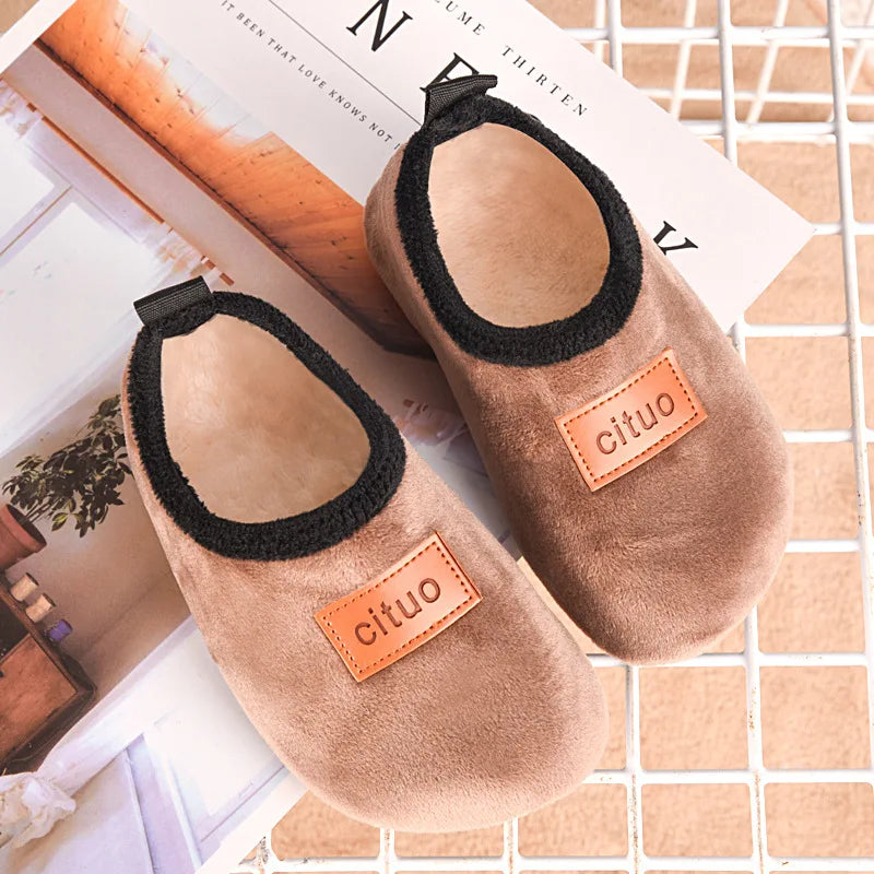 Winter Children‘s Slippers Kids Soft Warm Furry Sock Floor Shoes Boys Rubber Soles Non-slip Cotton Slippers Indoor Home Shoes