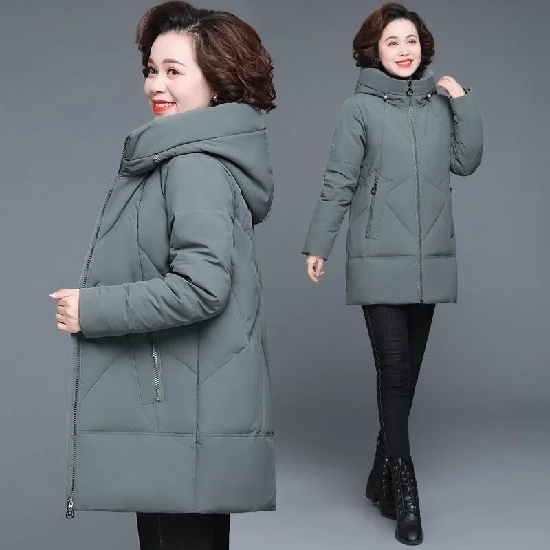 Winter Coat 2022 Middle-aged Mother New Cotton Padded Jacket Long Hooded Parka Plus Size 6XL Female Windproof Loose Warm Outwear