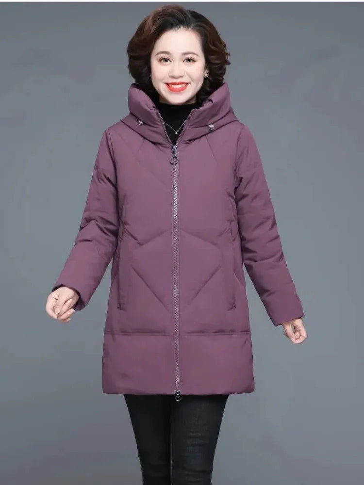 Winter Coat 2022 Middle-aged Mother New Cotton Padded Jacket Long Hooded Parka Plus Size 6XL Female Windproof Loose Warm Outwear