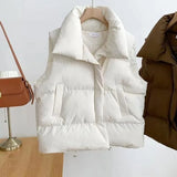 Winter Coat for Women Vests Stand Collar Sleeveless Coat Thicken Warm Down Cotton Vest Korean Fashion Loose Jacket New