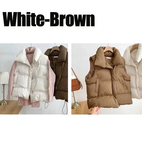 Winter Coat for Women Vests Stand Collar Sleeveless Coat Thicken Warm Down Cotton Vest Korean Fashion Loose Jacket New