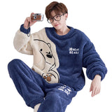 Winter Korean Men Pajamas Sets Adult Sleepwear Home Clothes Thicken Soft Pijama Suit Loungewear Loose Bear Male Pyjama Clothing