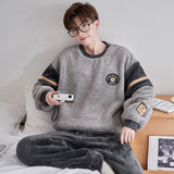 Winter Korean Men Pajamas Sets Adult Sleepwear Home Clothes Thicken Soft Pijama Suit Loungewear Loose Bear Male Pyjama Clothing