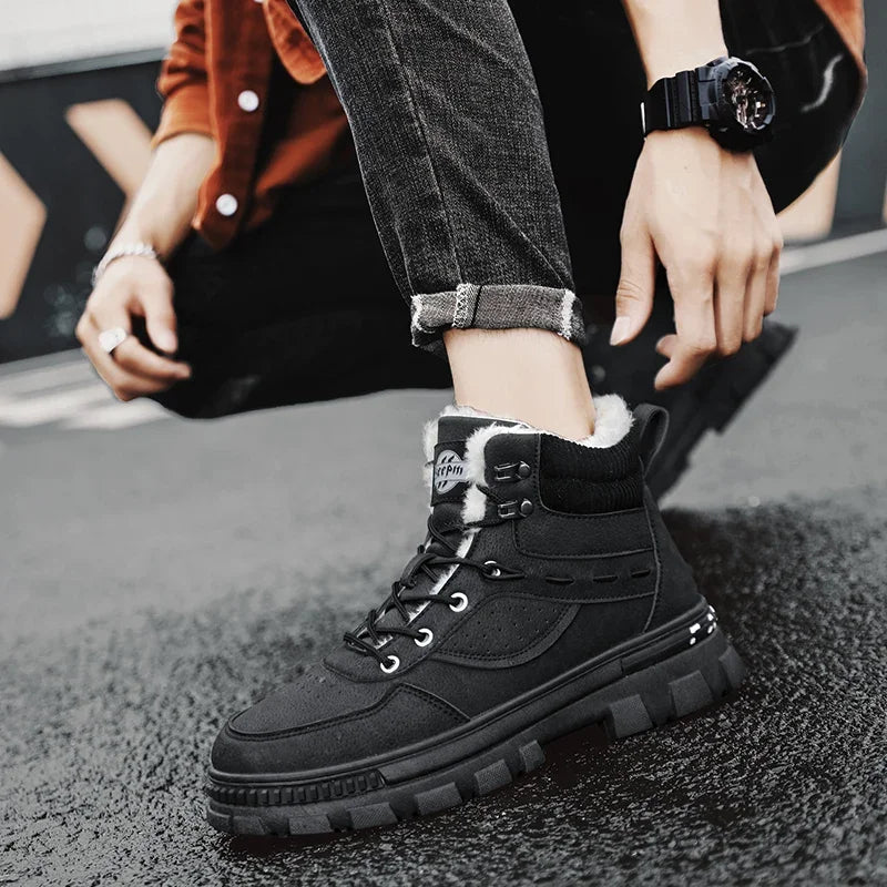 Winter Men Cotton Shoes Thick Sole Fashion Motorcycle Boots Warm Climbing Casual Sneaker Ankle Boots Botas Cuturno Masculinas