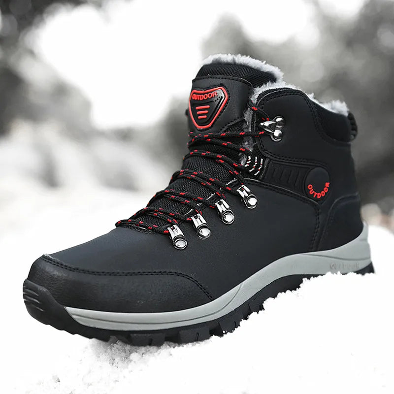 Winter Men Hiking Boots Waterproof Ankle Snow Boots Men Sneakers Outdoor Non-slip High Top Plush Warm Leather Shoes Men Boots