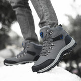 Winter Men Hiking Boots Waterproof Ankle Snow Boots Men Sneakers Outdoor Non-slip High Top Plush Warm Leather Shoes Men Boots