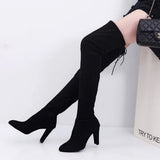 Winter Over The Knee Women Boots Stretch Fabrics High Heel Slip On Shoes Pointed Toe Woman Long Boots Size Plus Size34-43