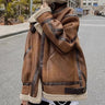 Winter Sheepskin Coat Faux Fur Suede Leather Women Warm Lamb Shearling Jacket Zipper Moto Biker Long Sleeve Short Casual Outwear