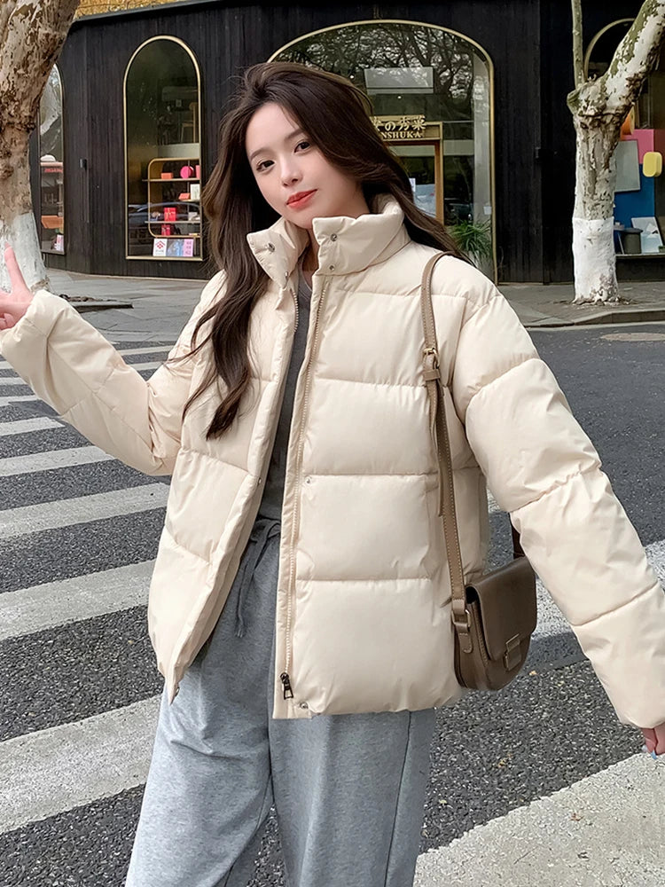 Winter Short Parka Jacket Women Thick Cotton Padded Coats Female 2023 New Stand Collar Loose Puffer Parkas Down Jackets Outwear