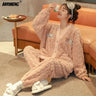 Winter Thick Teddy Thermal Velvet Pajamas Set for Couple Kawaii Kimono Style Lovers Sleepwear Man and Woman Cardigan Pijamas