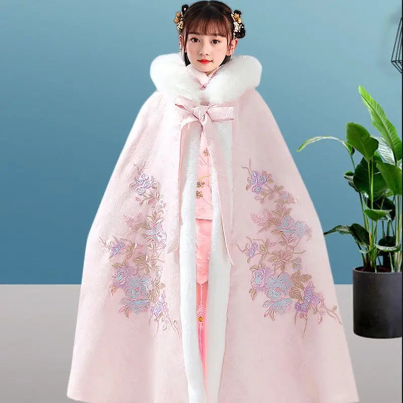 Winter Thicker Hanfu Kids Girls Chinese Ancient Fairy Carnival Cosplay Costume Princess Dance Dress Children Hanfu Cloak Girls