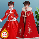 Winter Thicker Hanfu Kids Girls Chinese Ancient Fairy Carnival Cosplay Costume Princess Dance Dress Children Hanfu Cloak Girls