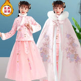 Winter Thicker Hanfu Kids Girls Chinese Ancient Fairy Carnival Cosplay Costume Princess Dance Dress Children Hanfu Cloak Girls