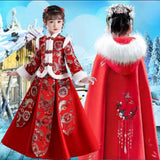 Winter Thicker Hanfu Kids Girls Chinese Ancient Fairy Carnival Cosplay Costume Princess Dance Dress Children Hanfu Cloak Girls