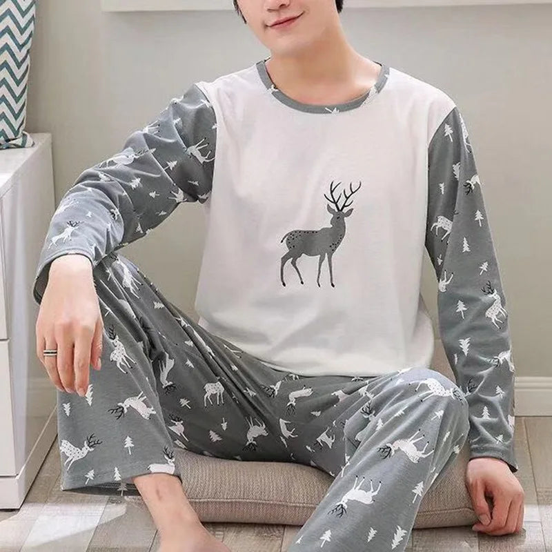 Winter Warm Flannel Pajama Set Men Long Sleeve Thick For Men Coral Velvet Cute Cartoon Sleepwear Suit Pyjamas Homewear New