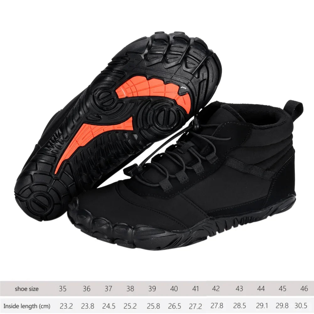 Winter Warm Jogging Sneakers Women Men Rubber Running Barefoot Shoes Waterproof Non-Slip Breathable for Trekking Climbing