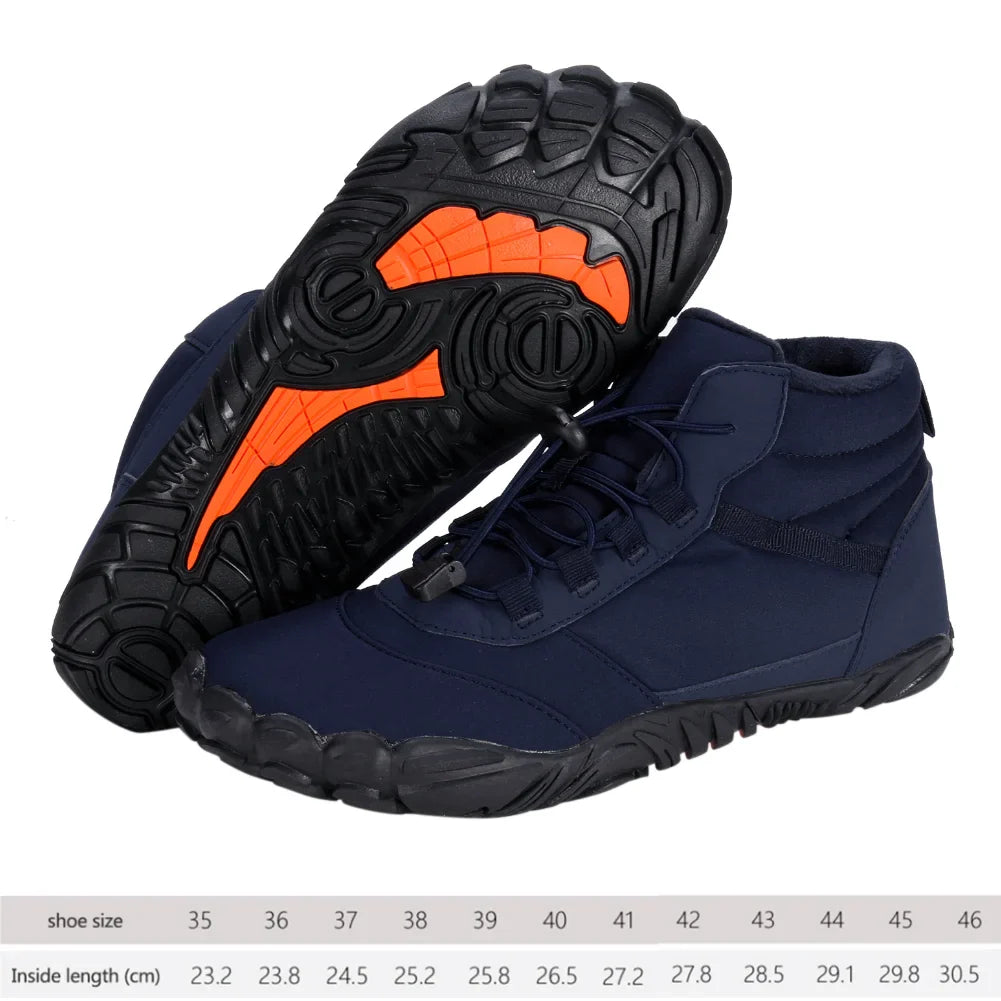 Winter Warm Jogging Sneakers Women Men Rubber Running Barefoot Shoes Waterproof Non-Slip Breathable for Trekking Climbing