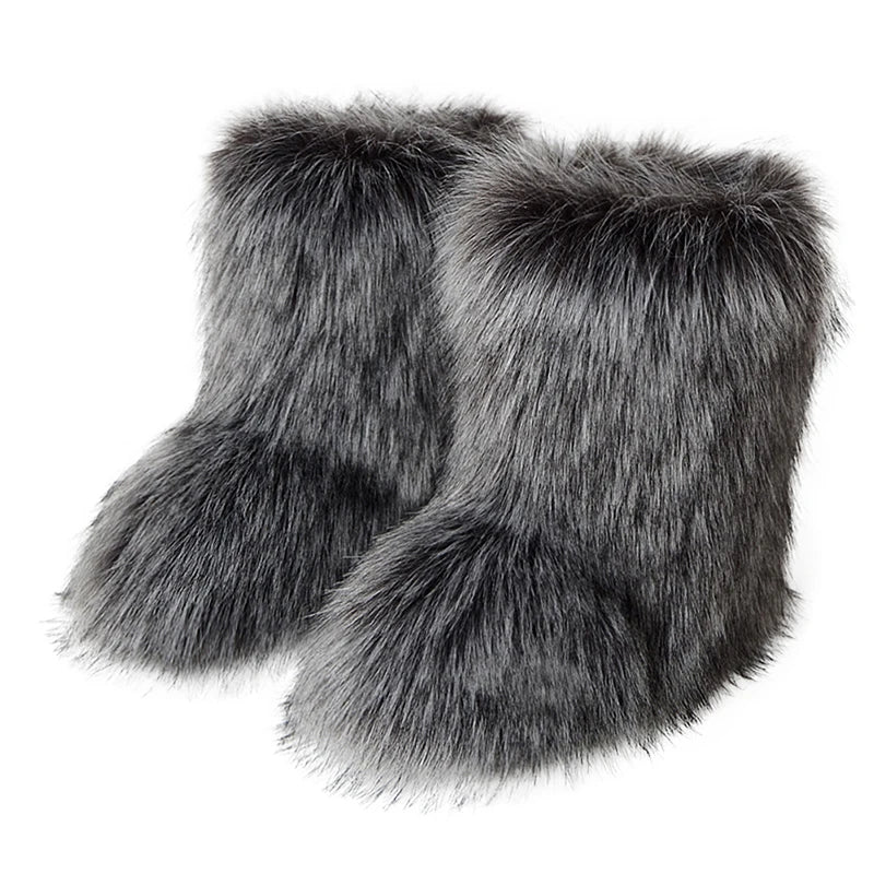 Winter Women Fluffy Faux Fox Fur Boots Woman Plush Warm Snow Boots Luxury Footwear Girls Furry Fur Bottes Fashion Winter Shoe